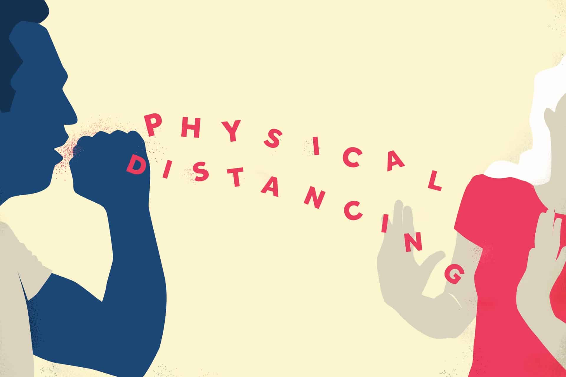 Physical distancing illustration, man coughing