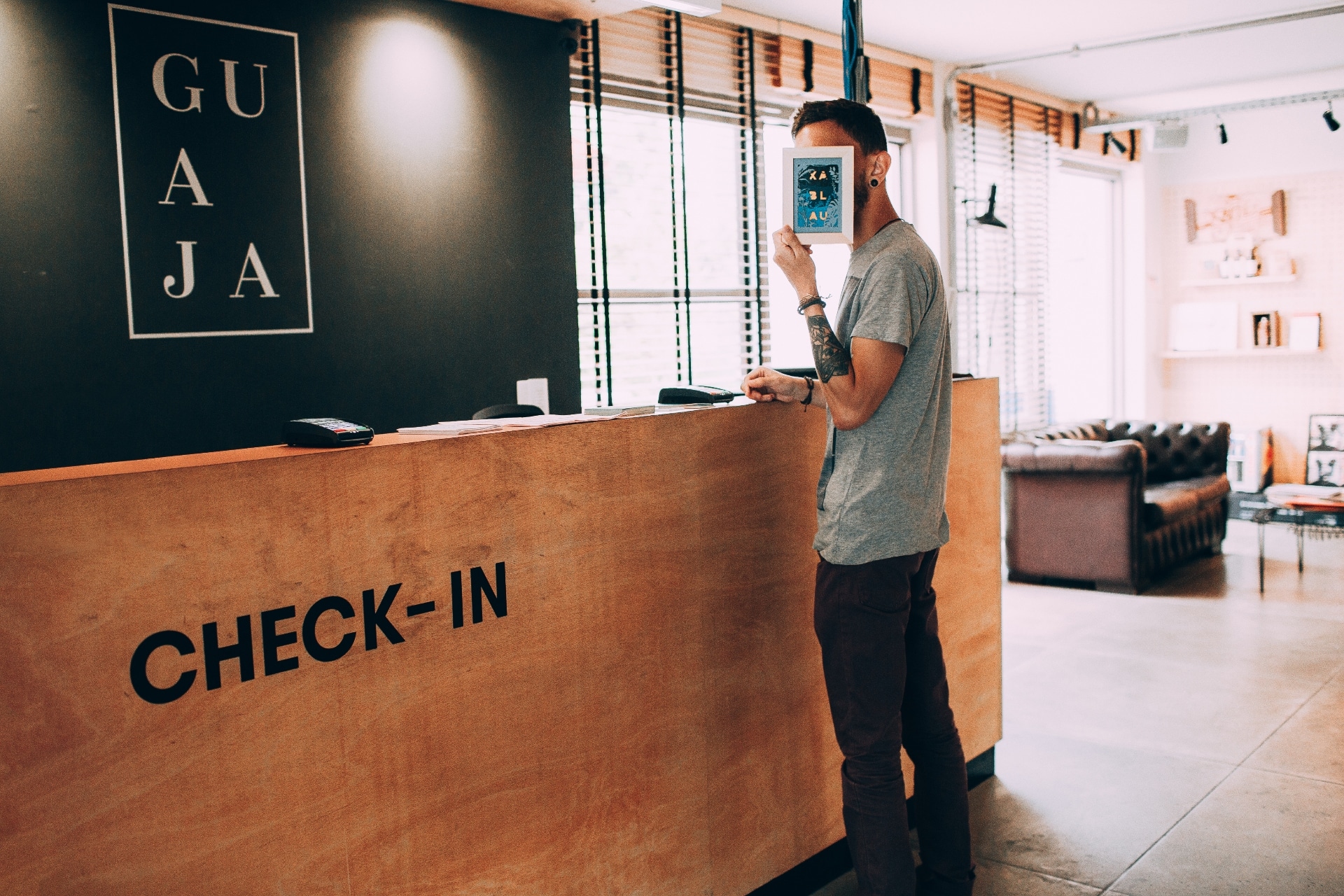 Hotel management people checking in